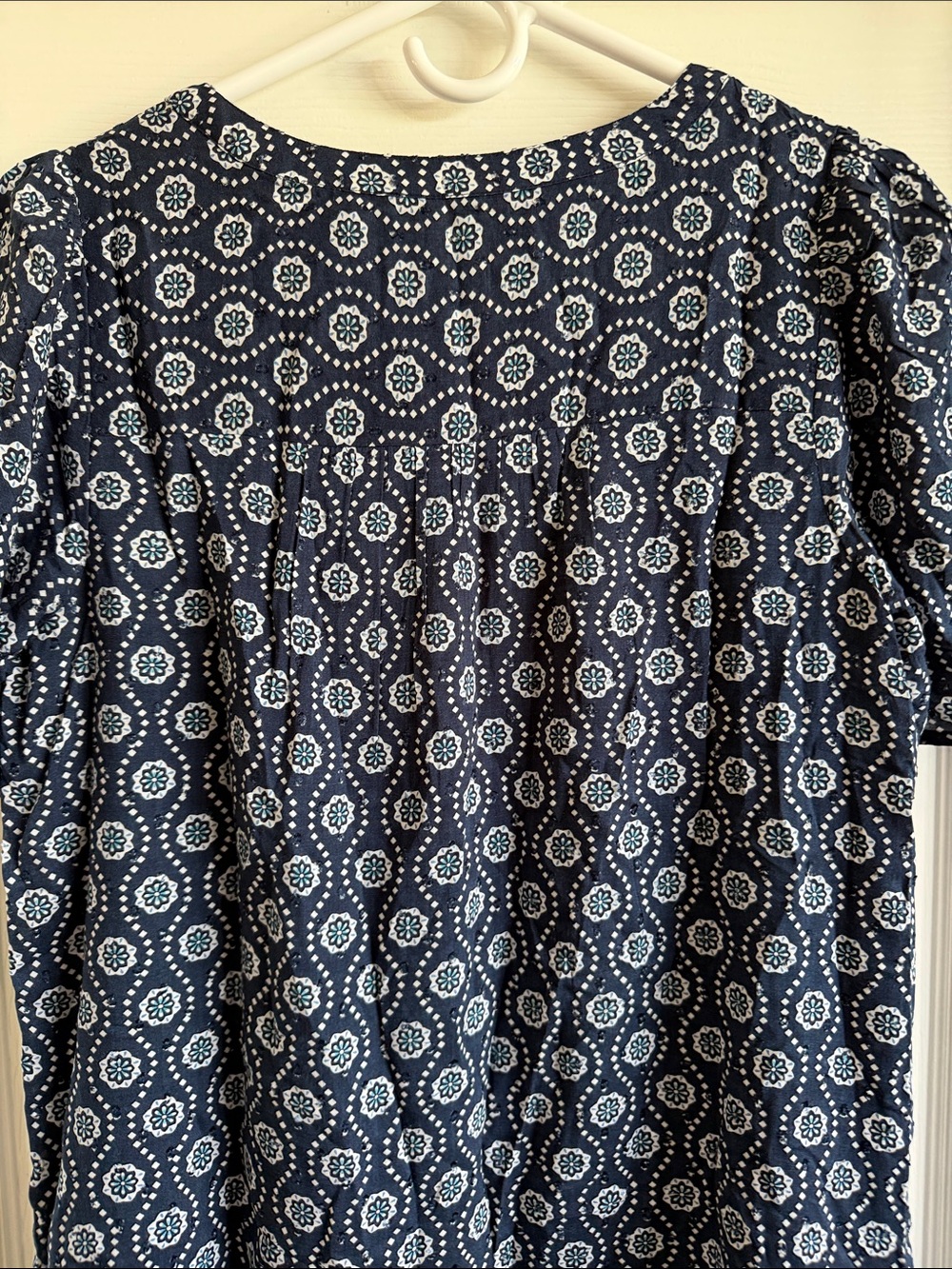 NWT LOFT Navy Printed Short Sleeve Tiered Mini Dress - Picture 11 of 12